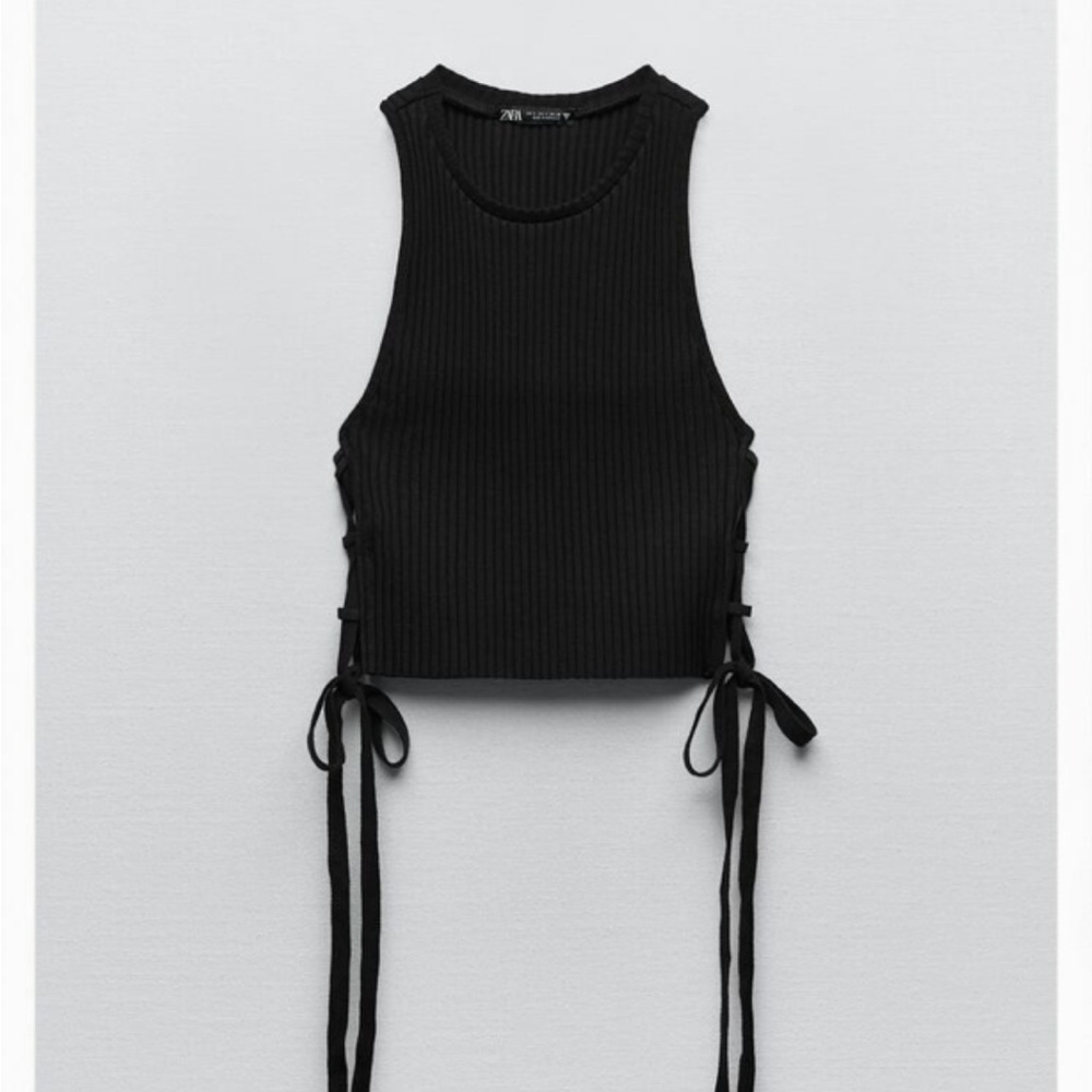Zara ribbed lace up top NWOT